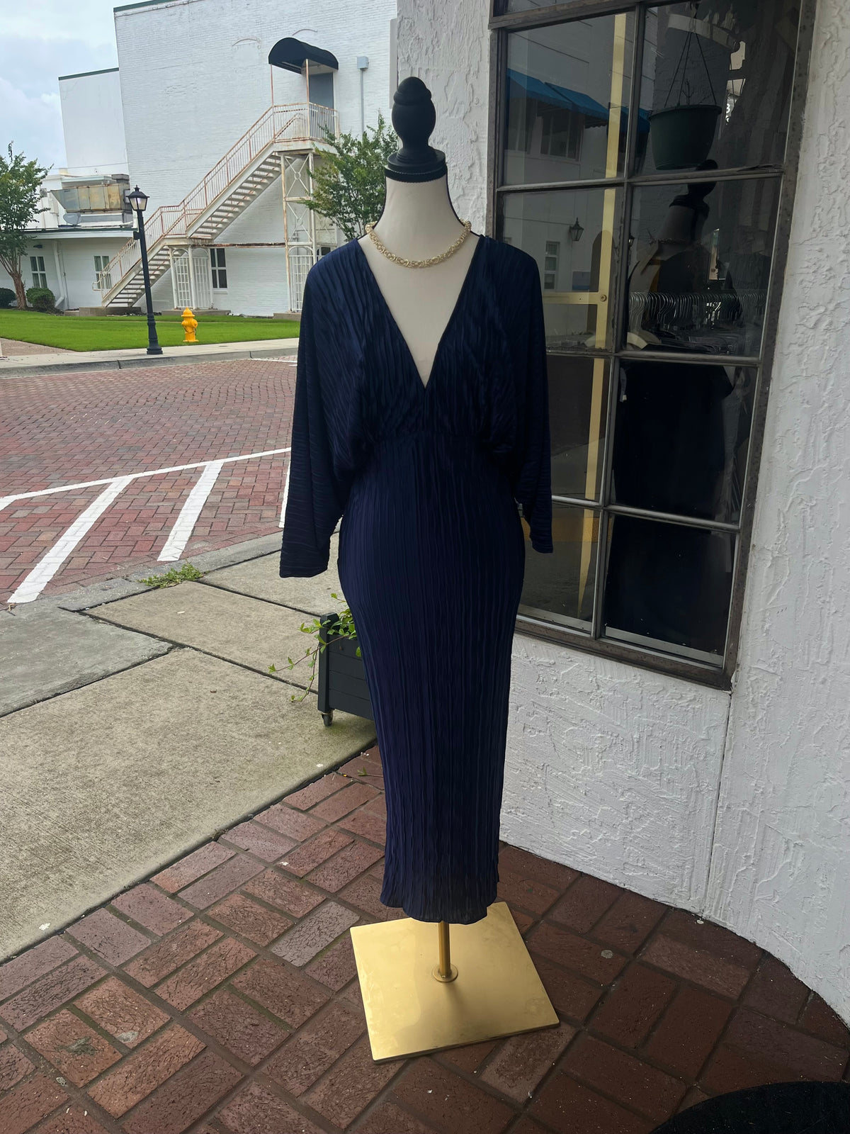 Navy Dress with Bell Sleeves