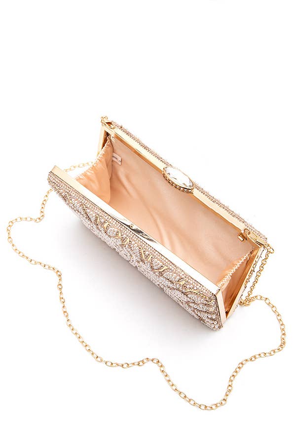 Pearl Studs Rhinestone Flower Box Clutch Bag