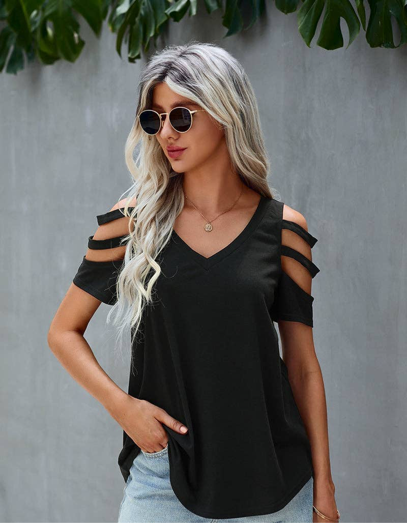 Black Cut Out Sleeve Top