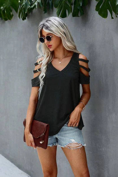 Black Cut Out Sleeve Top