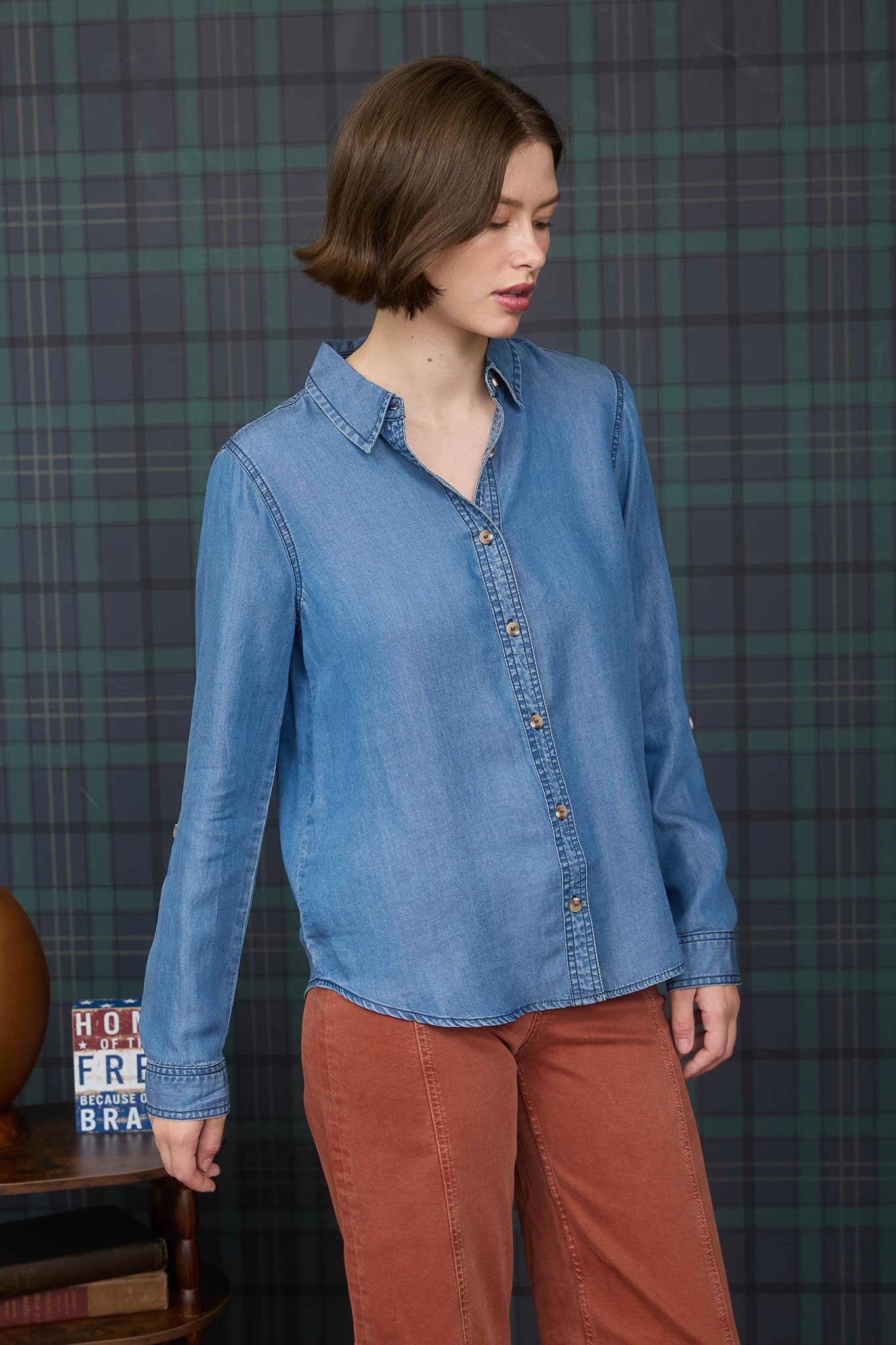 Chambray Long Sleeve Top
