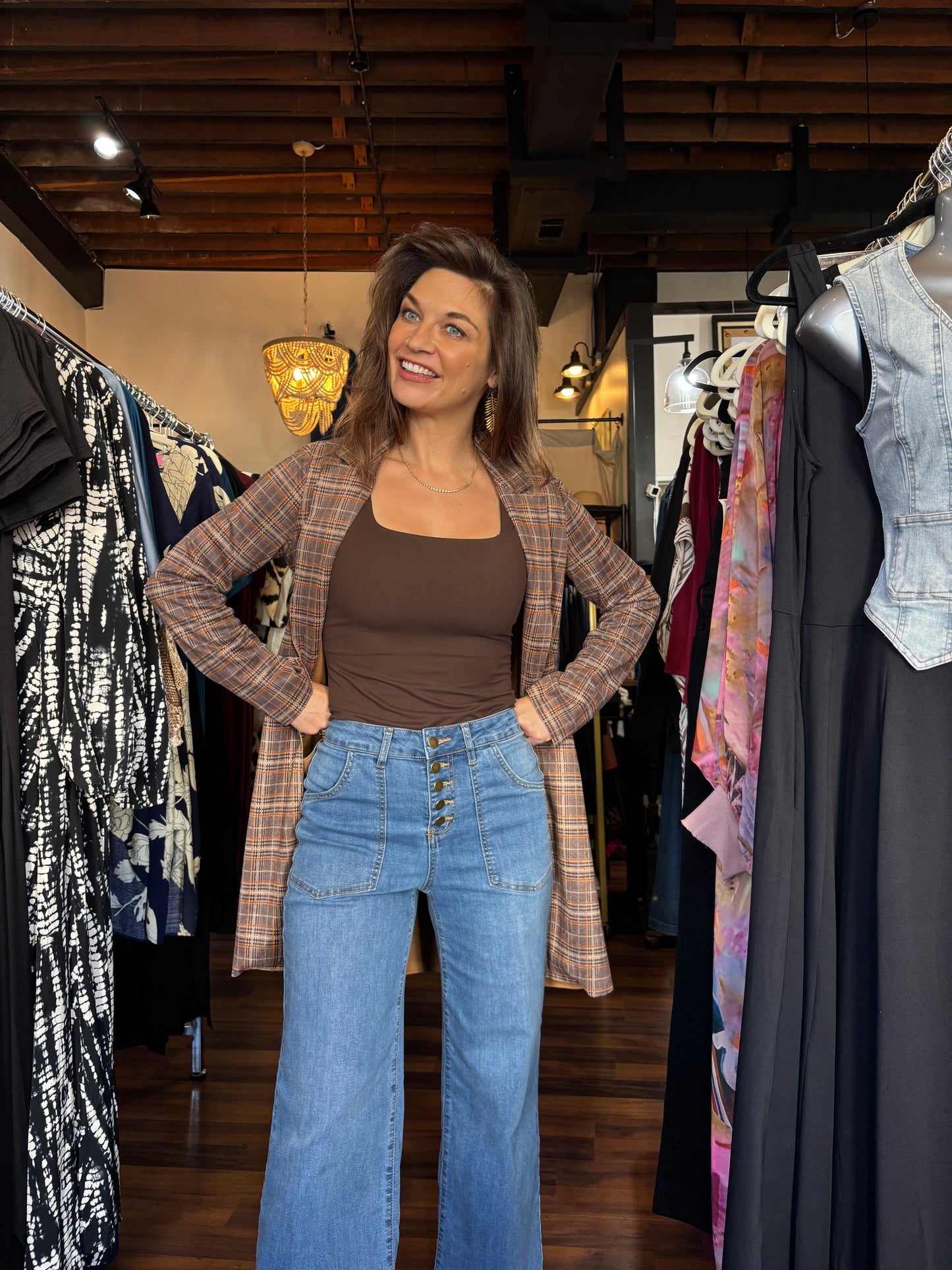 Wide Leg Button Jeans