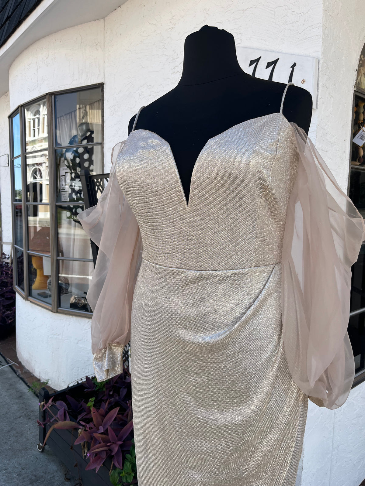 Plus Glitter Mesh Sleeve Formal