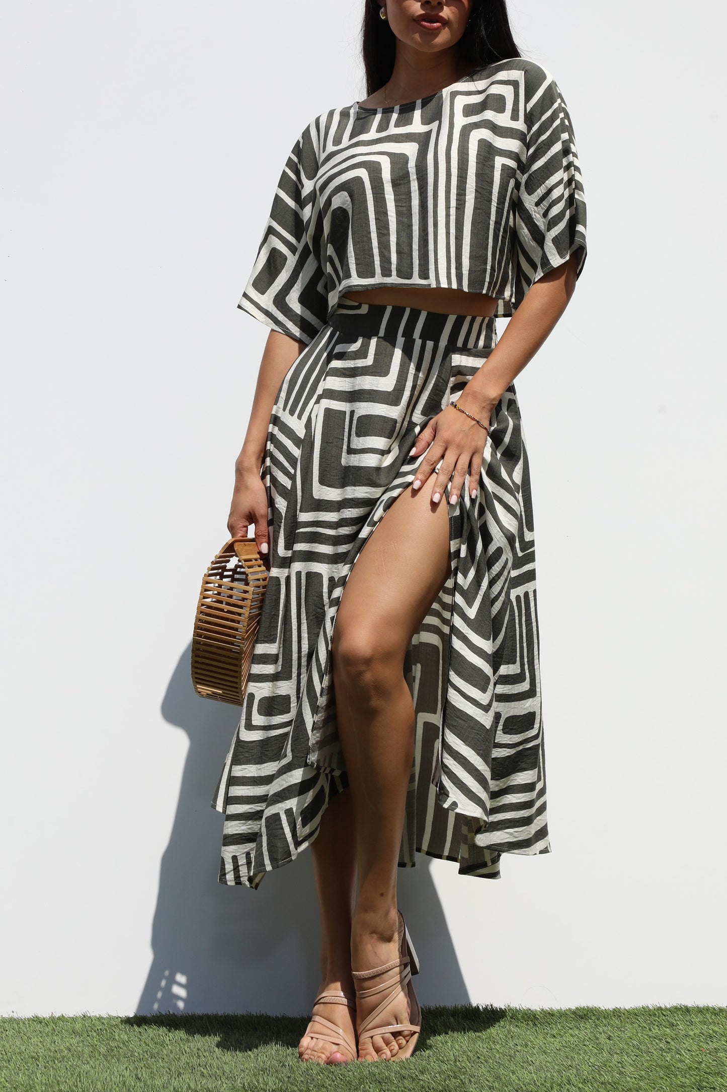Geometric Top And Skirt Set
