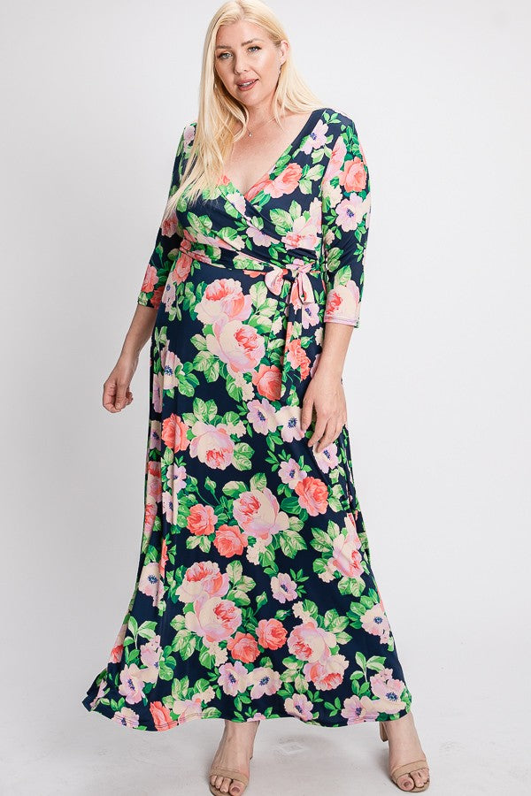 Navy and Pink Floral Maxi
