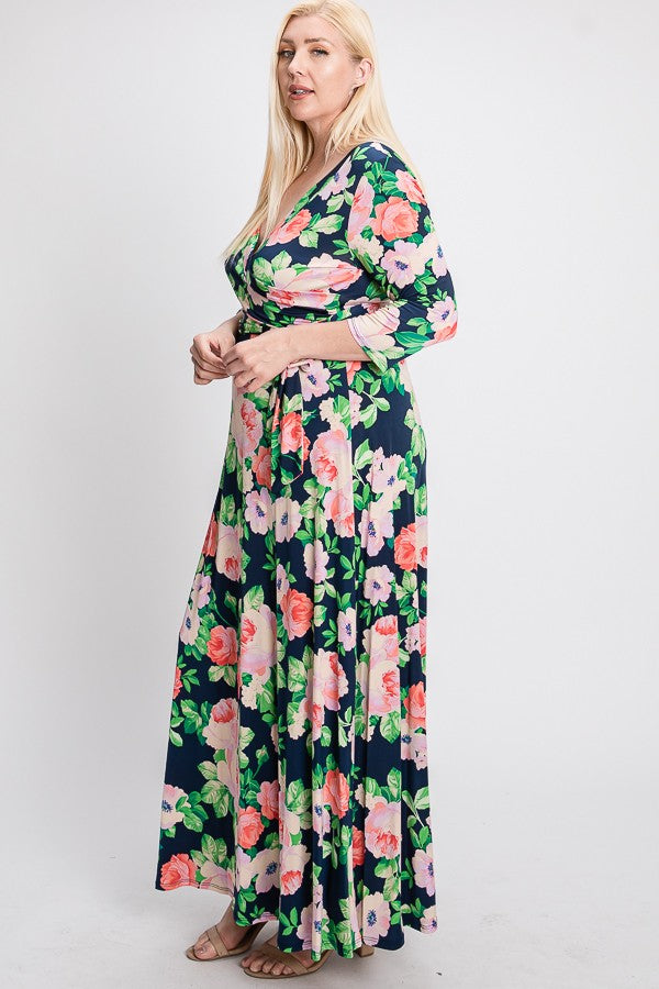 Navy and Pink Floral Maxi