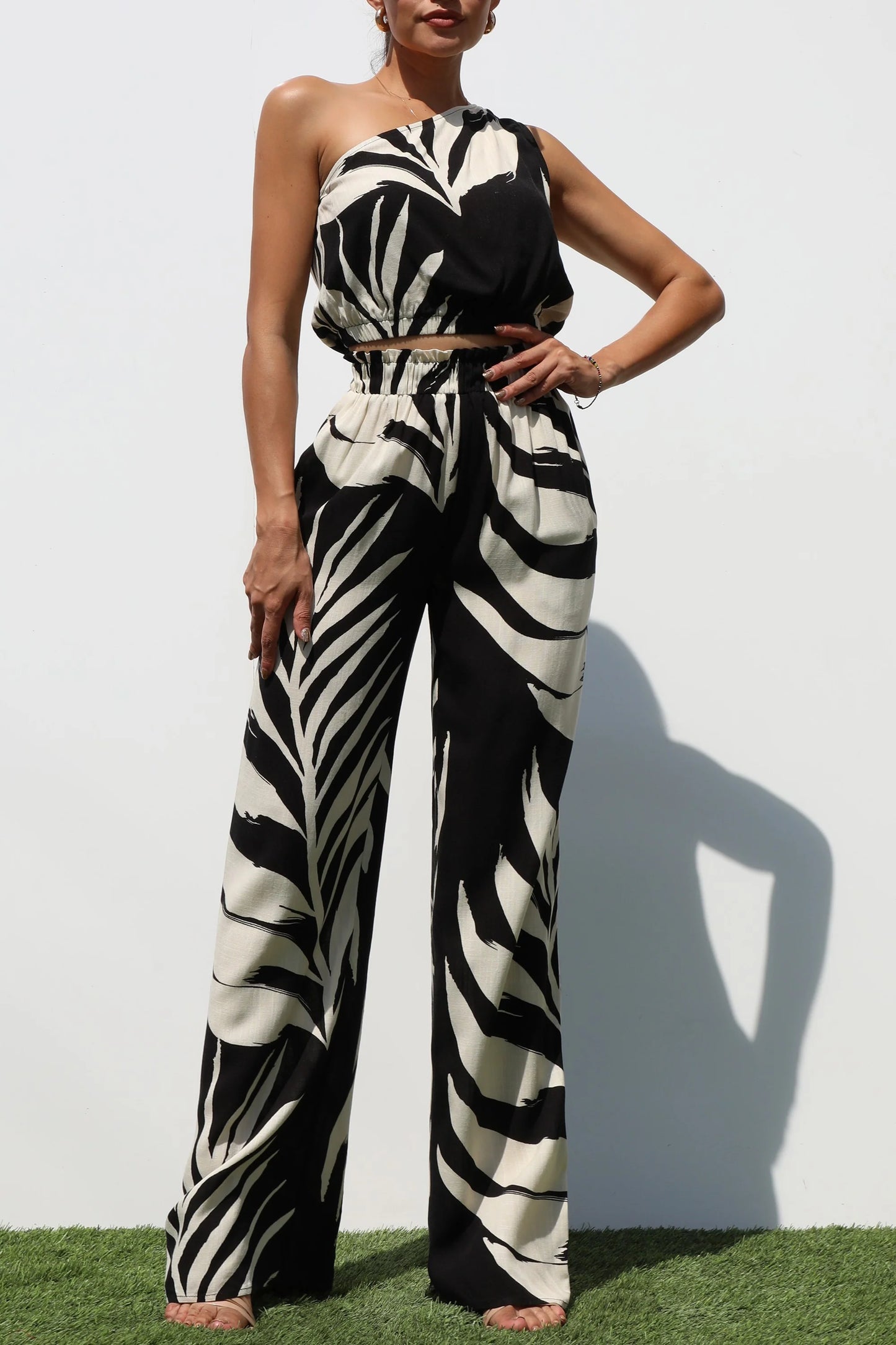 Black and Taupe Printed Pants