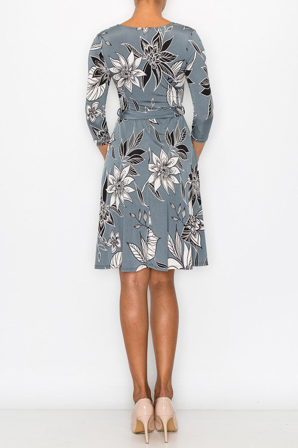 3/4 Sleeve Wrap Dress