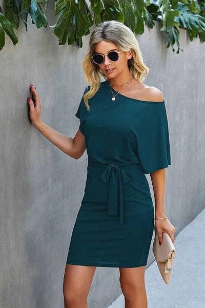 Teal Boat Neck Dress
