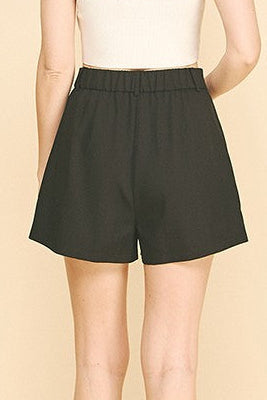 Black Twill Single Pleated Shorts