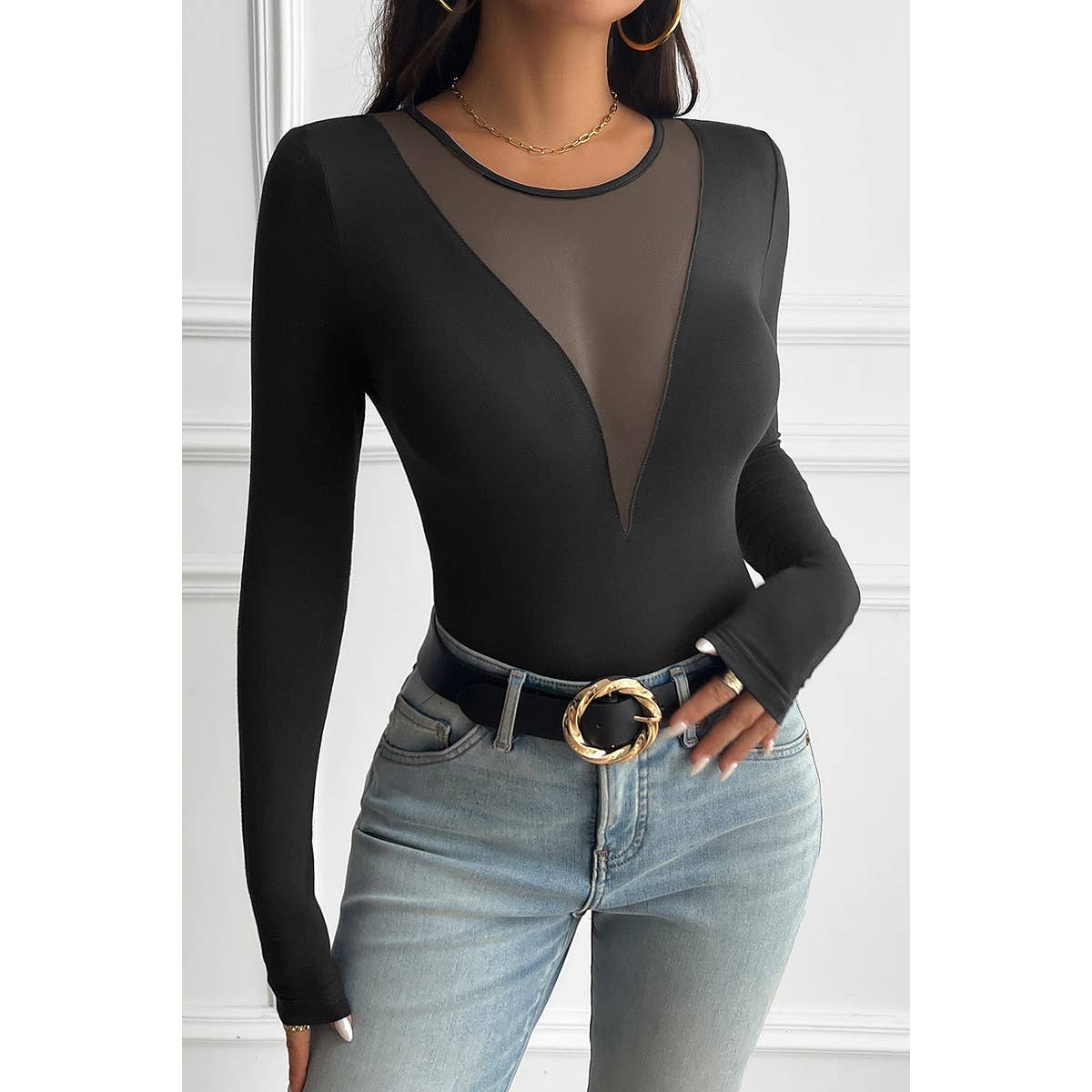 V Neck Mesh Top