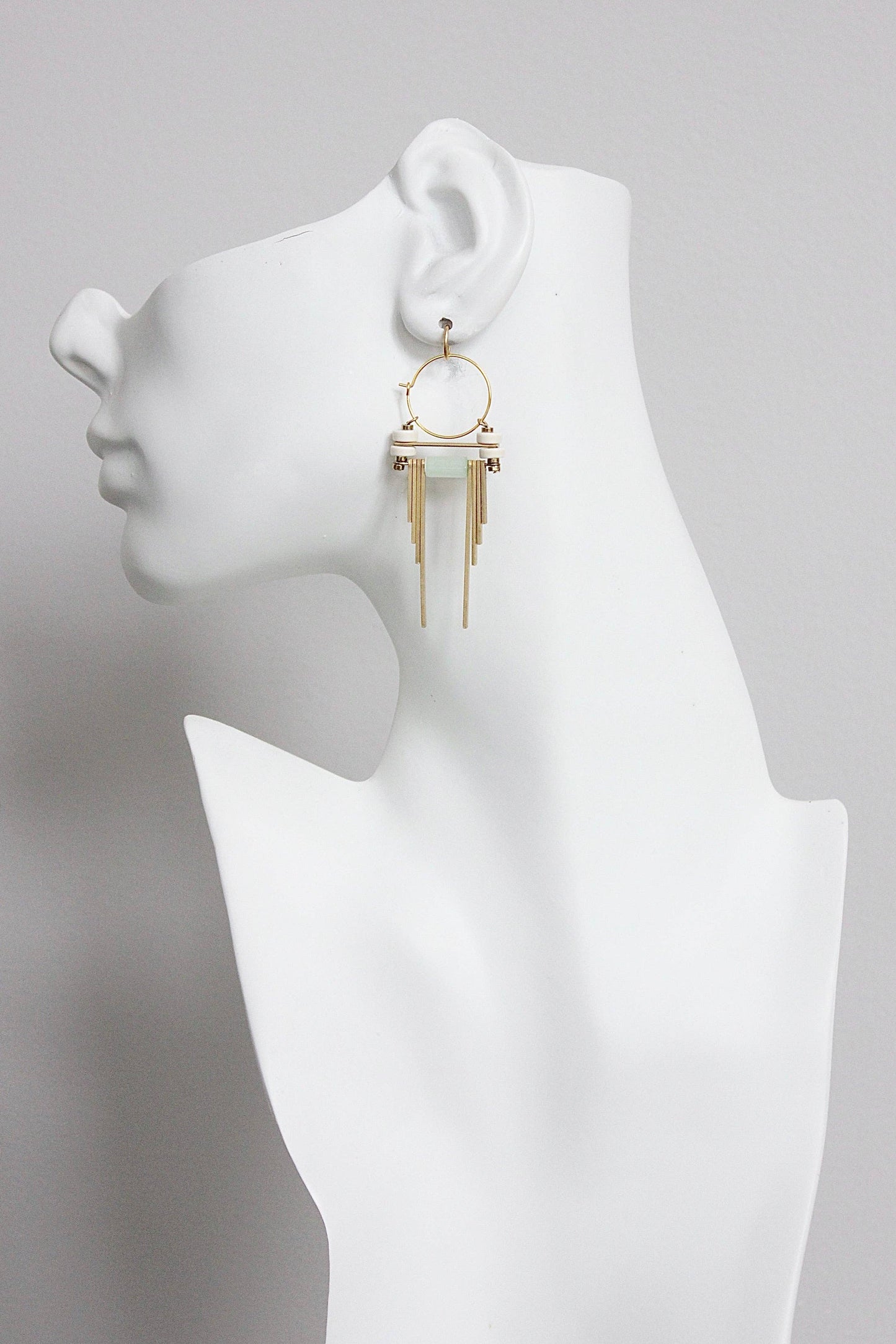 White and Mint Hoop Earrings
