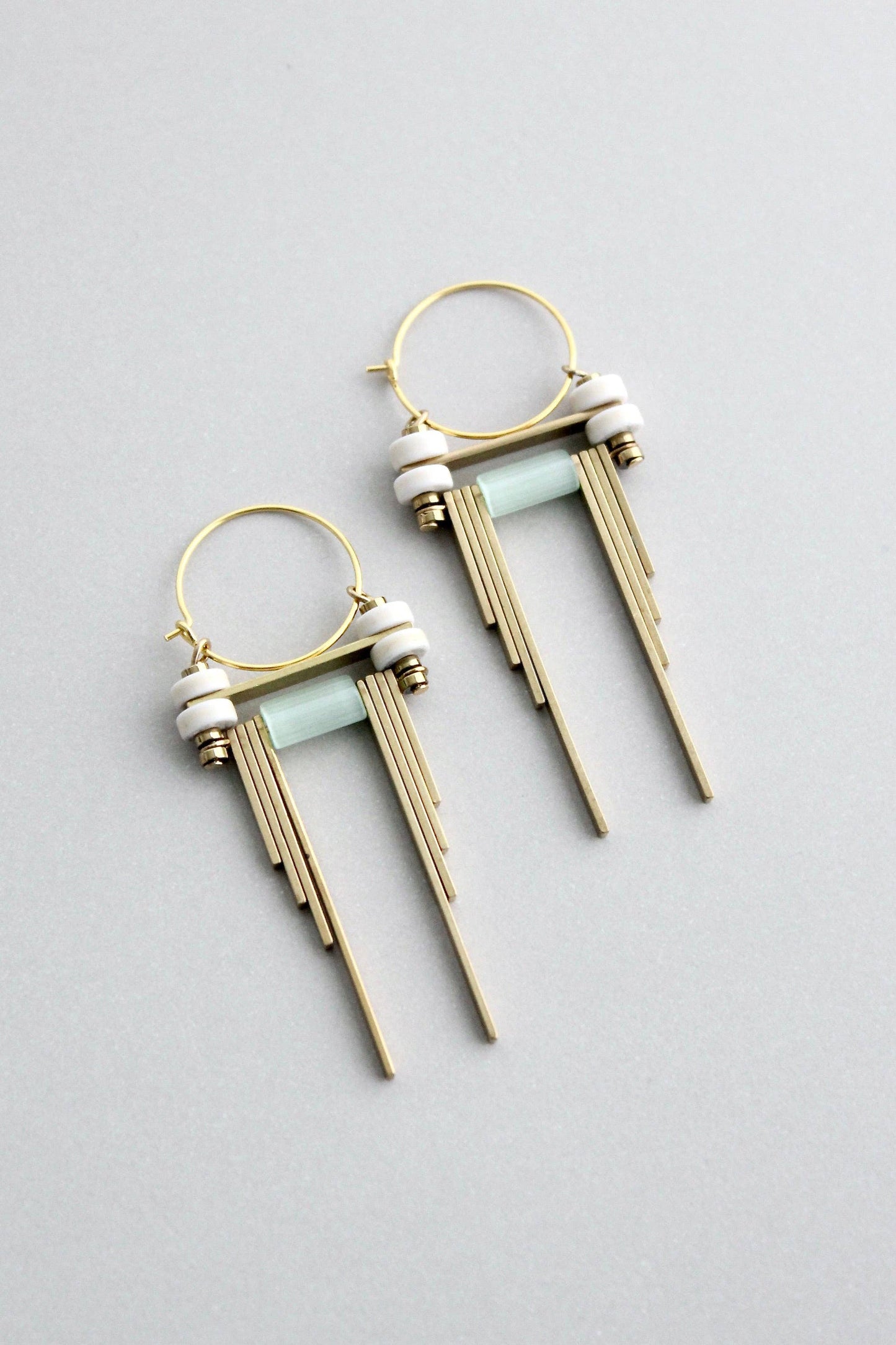 White and Mint Hoop Earrings
