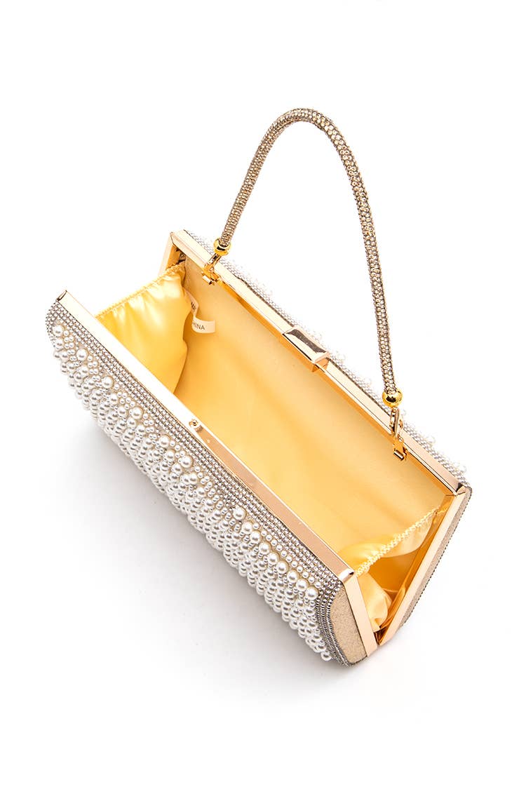 Pearl Rhinestone Bridal Box Clutch Bag