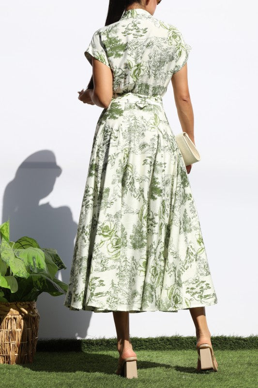 Green Printed Midi