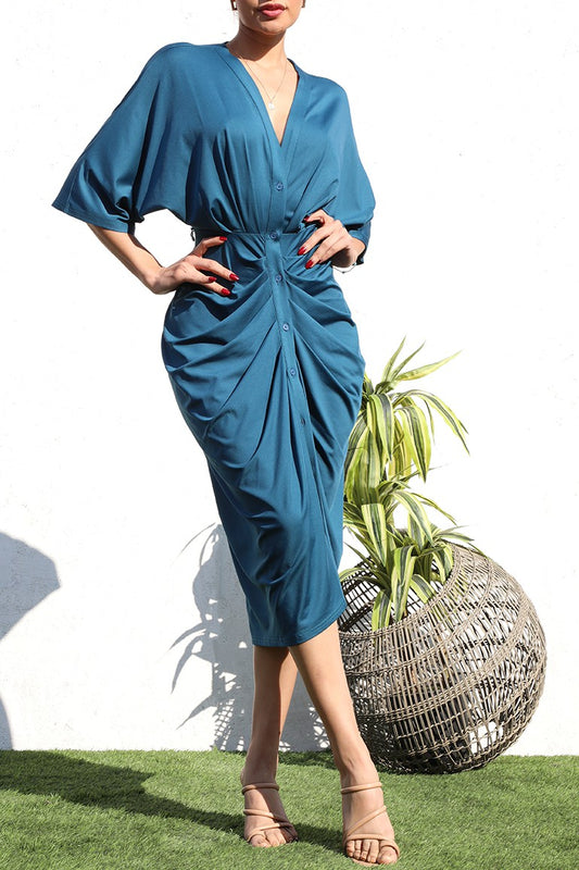 Button Down Ruched Dress