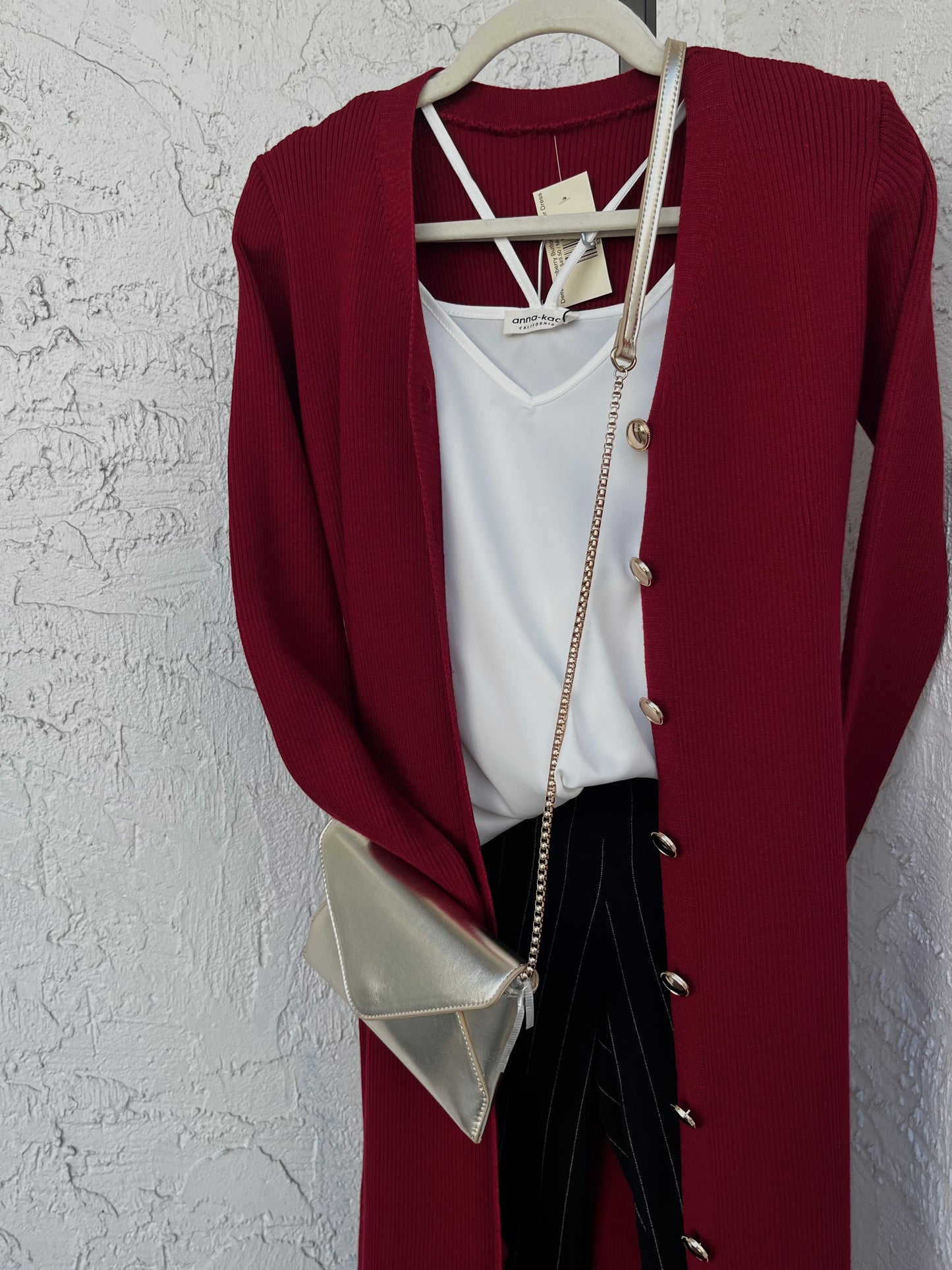 Deep Cranberry Button Sweater Dress