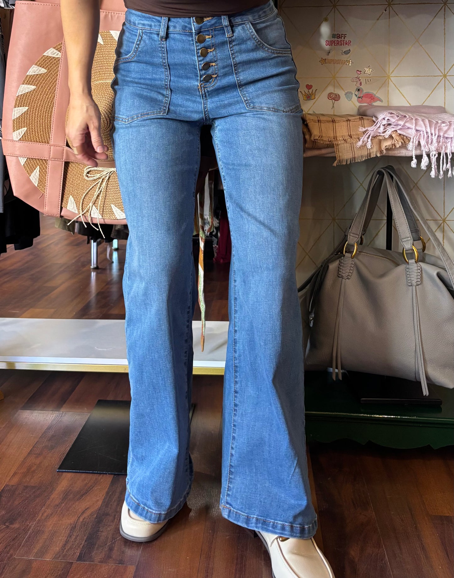 Wide Leg Button Jeans