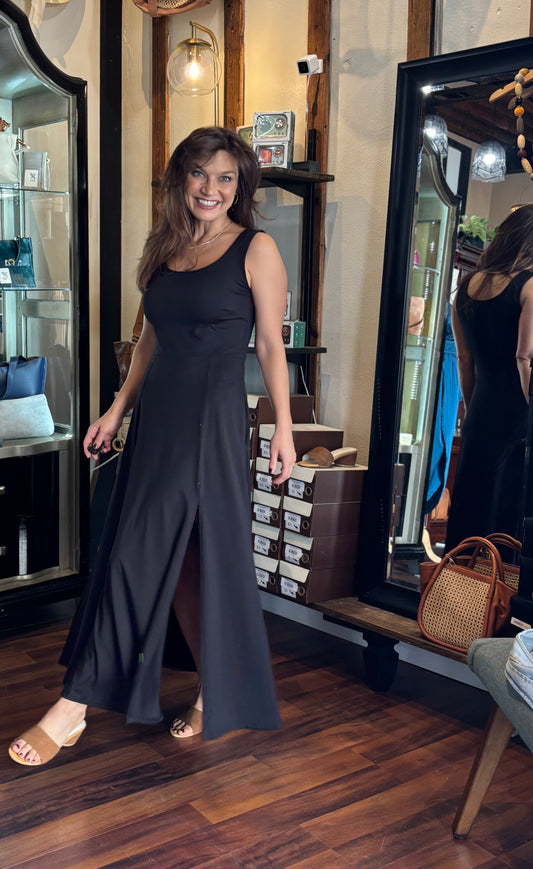 Side Slit Black Midi