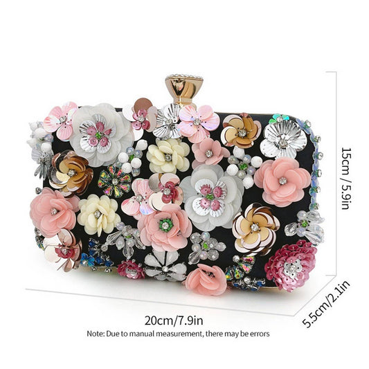 Black Flower Beaded Clutch