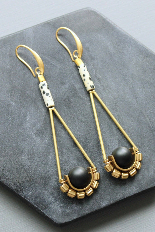 Dalmatian Jasper and Glass Earrings