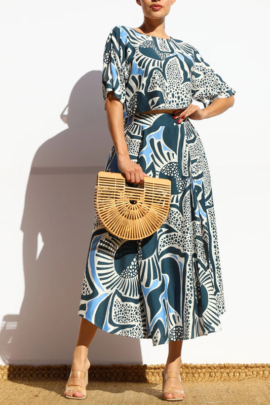Blue Pattern Skirt Set - SKIRT ONLY