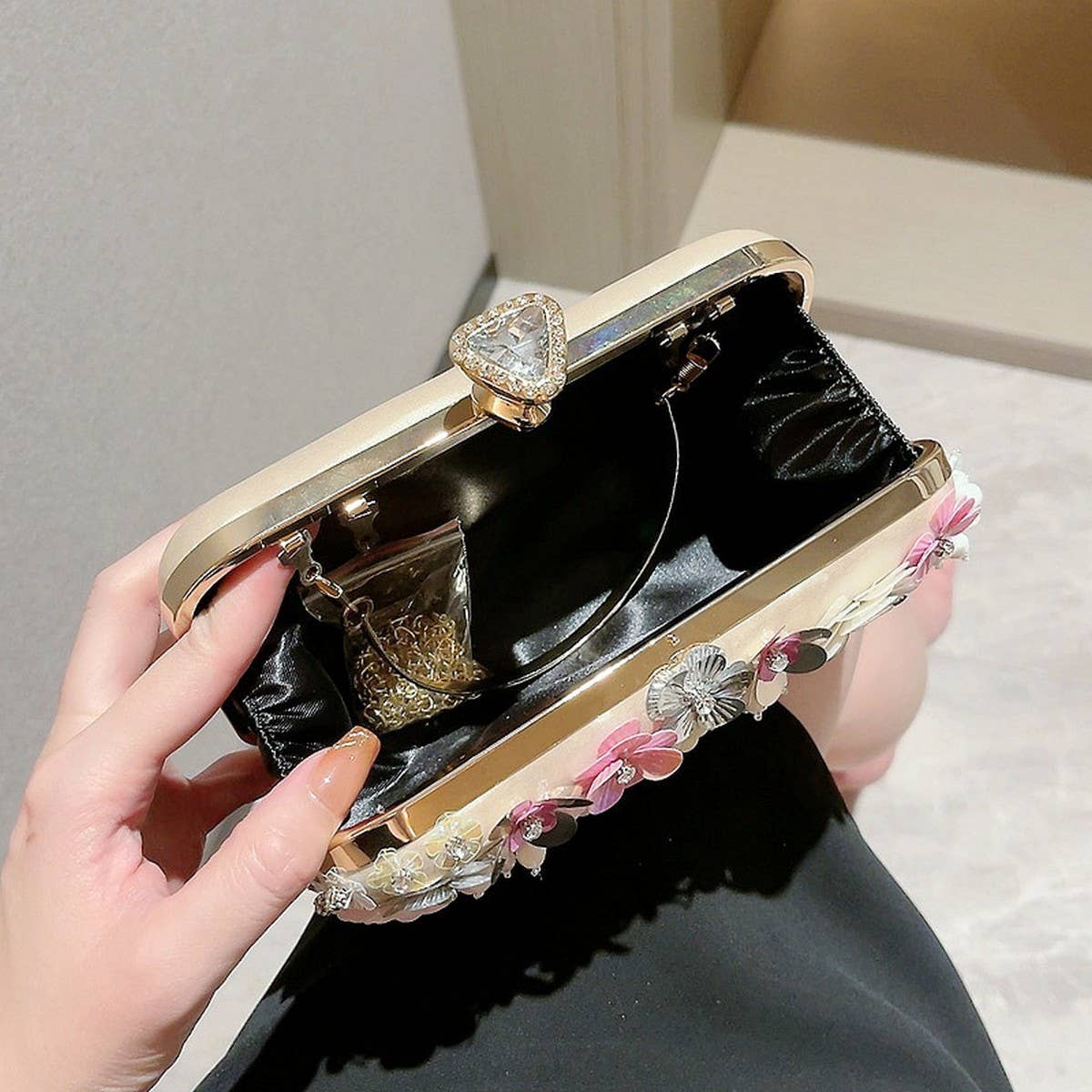 Black Flower Beaded Clutch