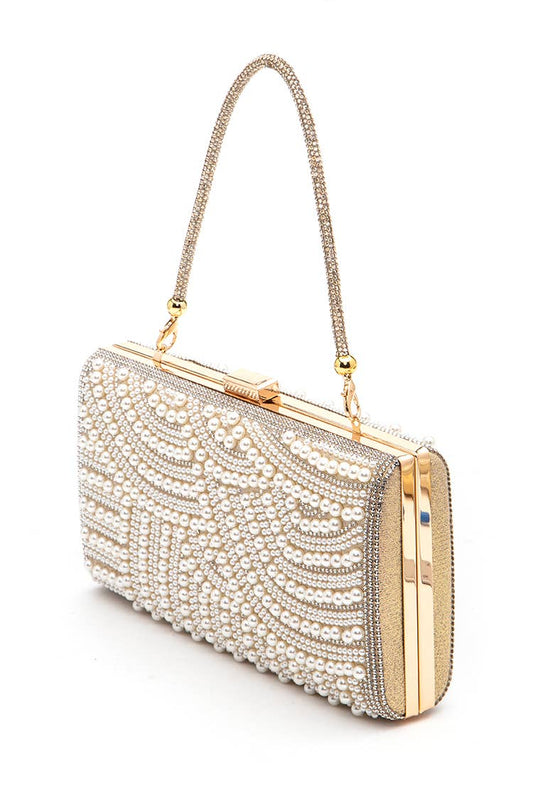 Pearl Rhinestone Bridal Box Clutch Bag