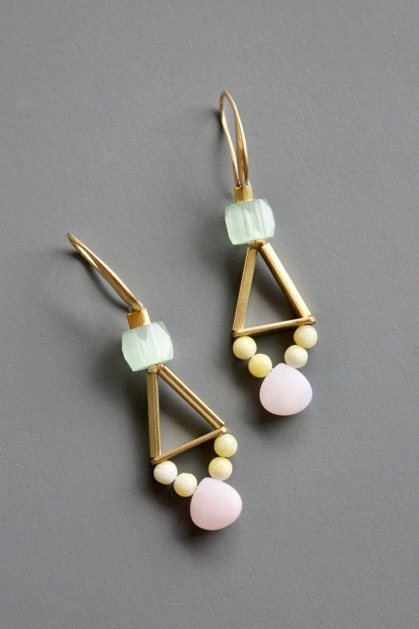 Pink and yellow geometric earrings