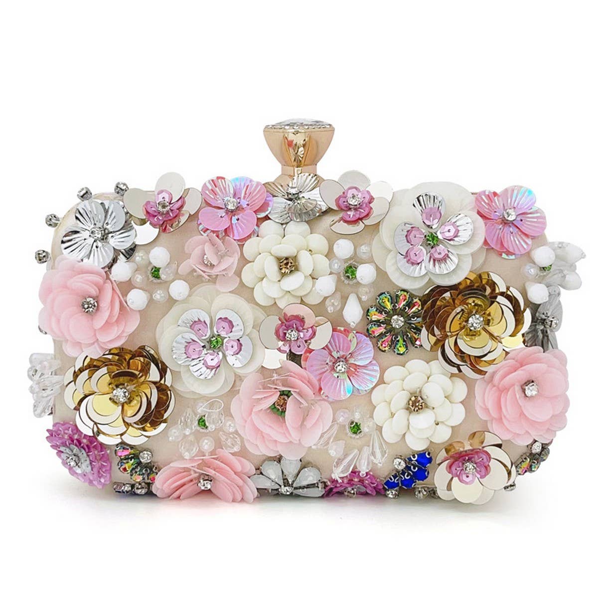 Apricot Flower Beaded Clutch