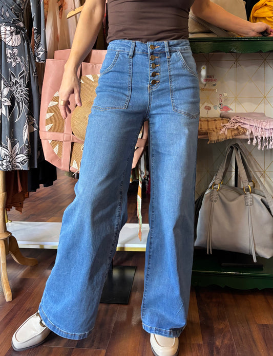 Wide Leg Button Jeans
