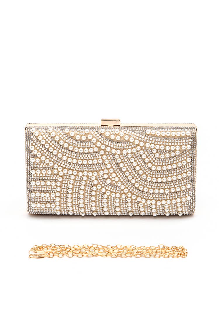 Pearl Rhinestone Bridal Box Clutch Bag