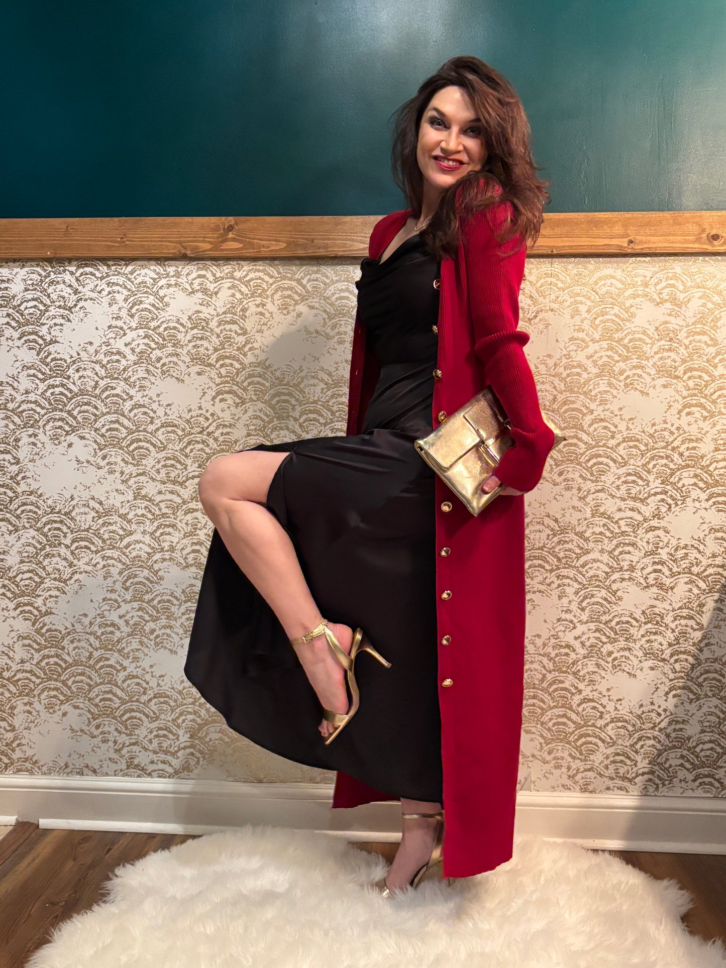 Deep Cranberry Button Sweater Dress