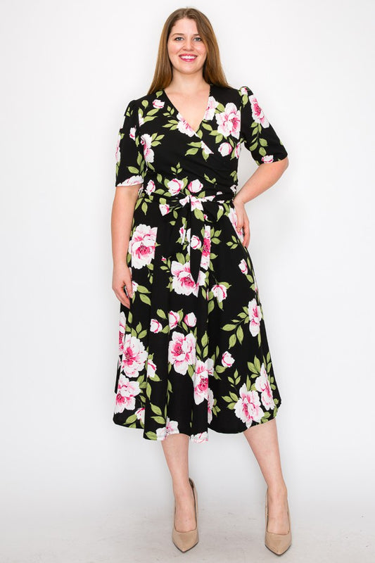 Black Floral Wrap Dress