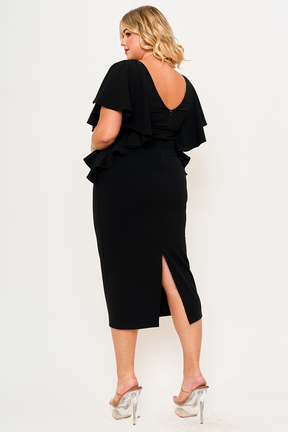 Black Ruffle Detail Plus Cocktail Dress
