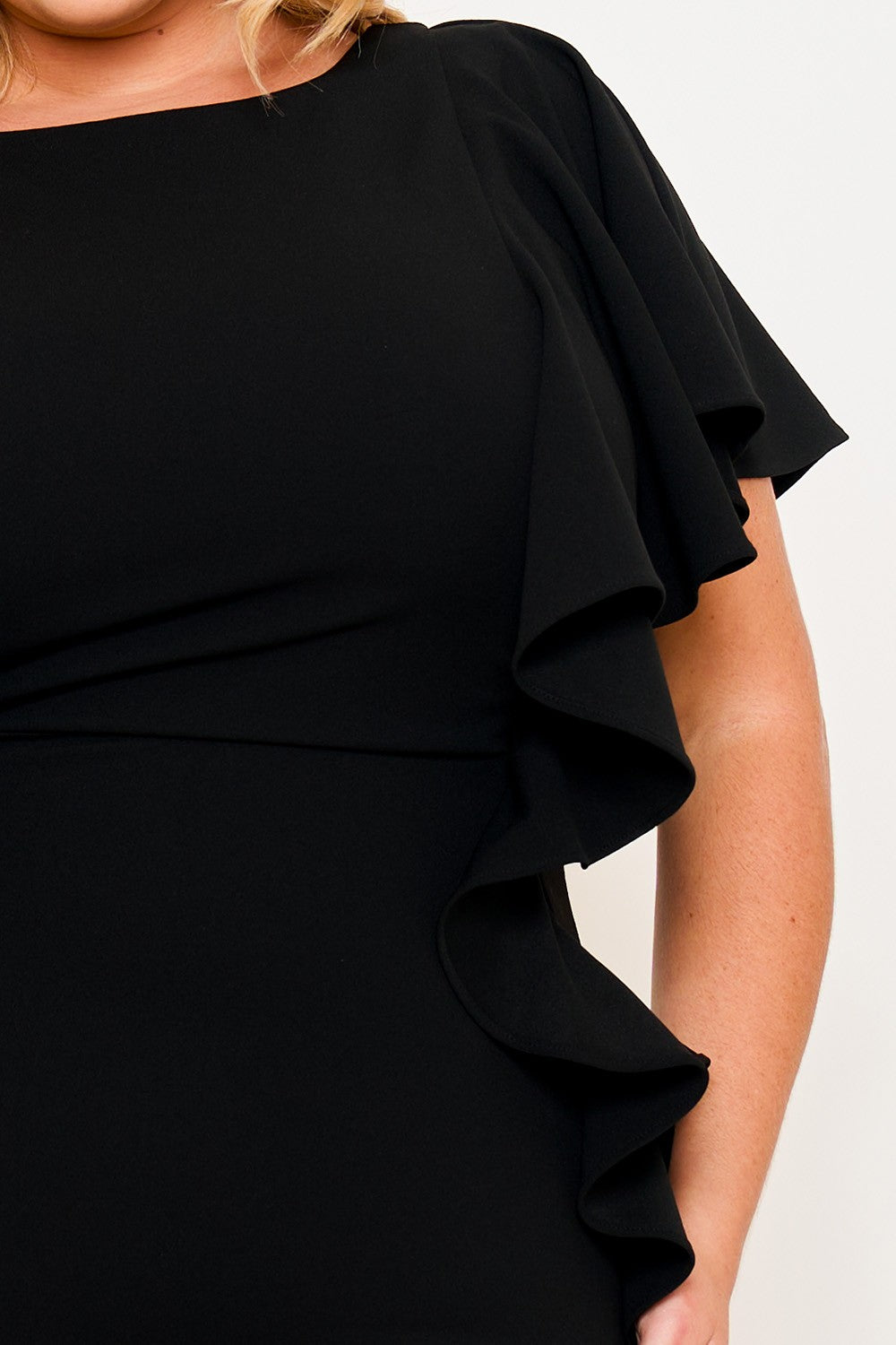 Black Ruffle Detail Plus Cocktail Dress