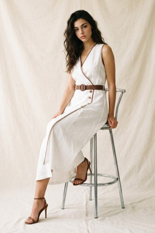 Ivory Dress with Brown Trim