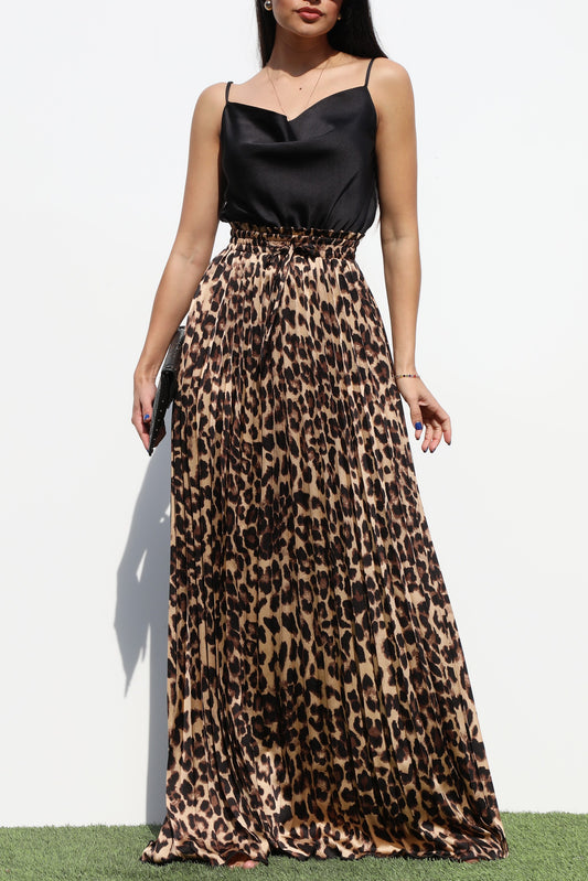 Cow Neck Satin Maxi Dress