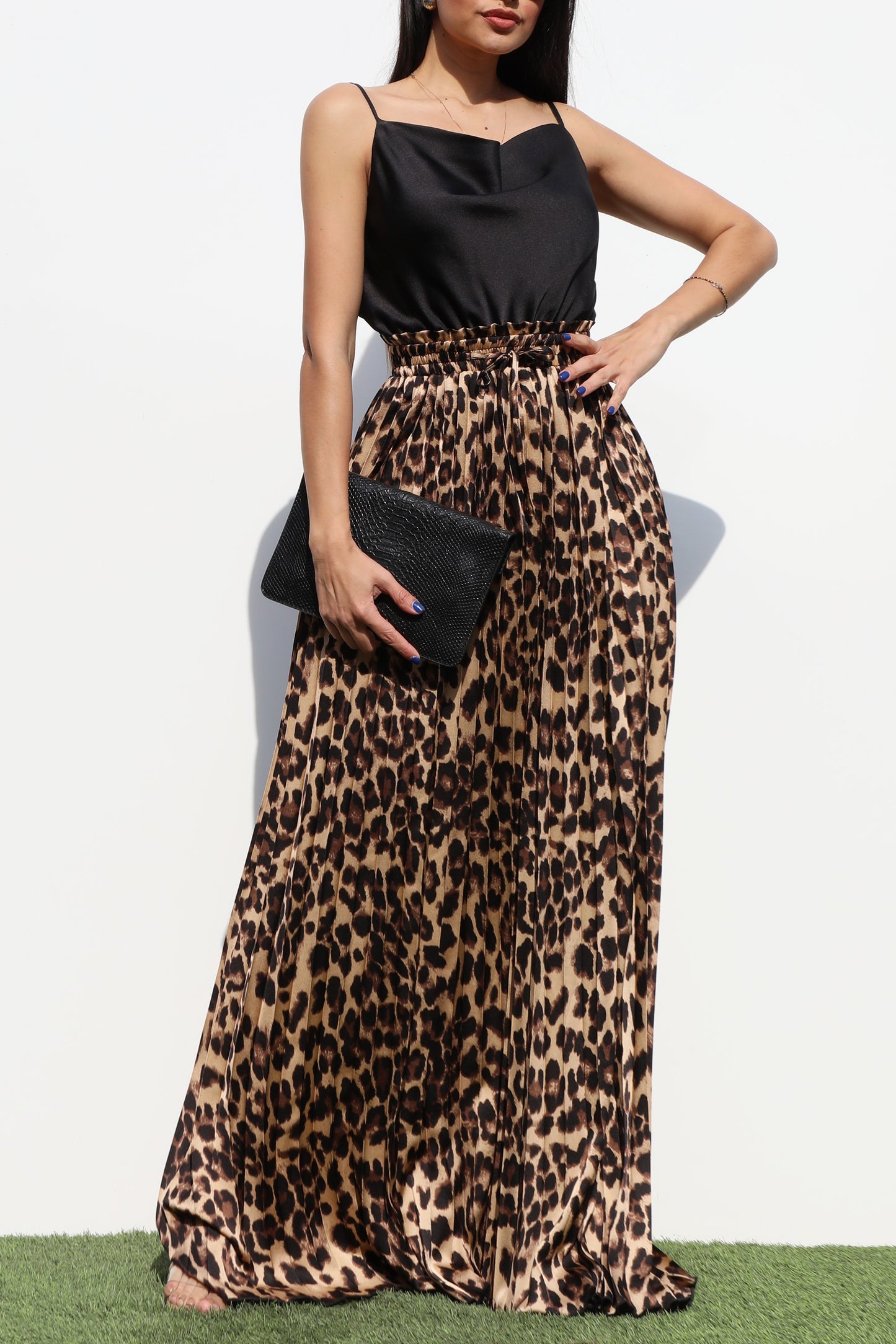Cow Neck Satin Maxi Dress