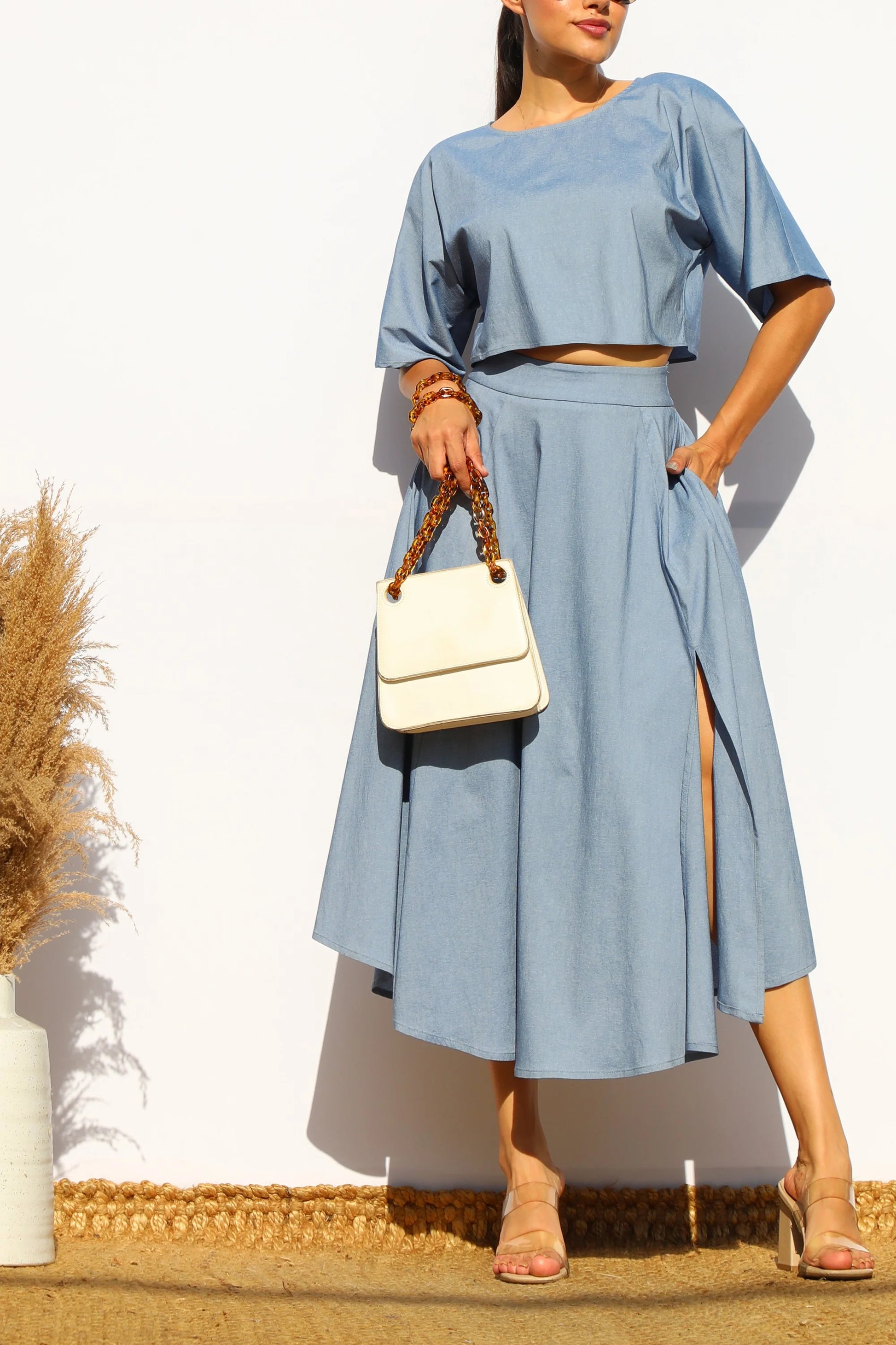 denim skirts dresses 100% Cotton Light Wash Maxi Denim Skirt - All Bottoms
