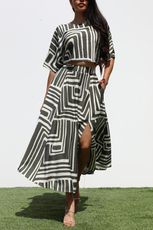 Geometric Top And Skirt Set