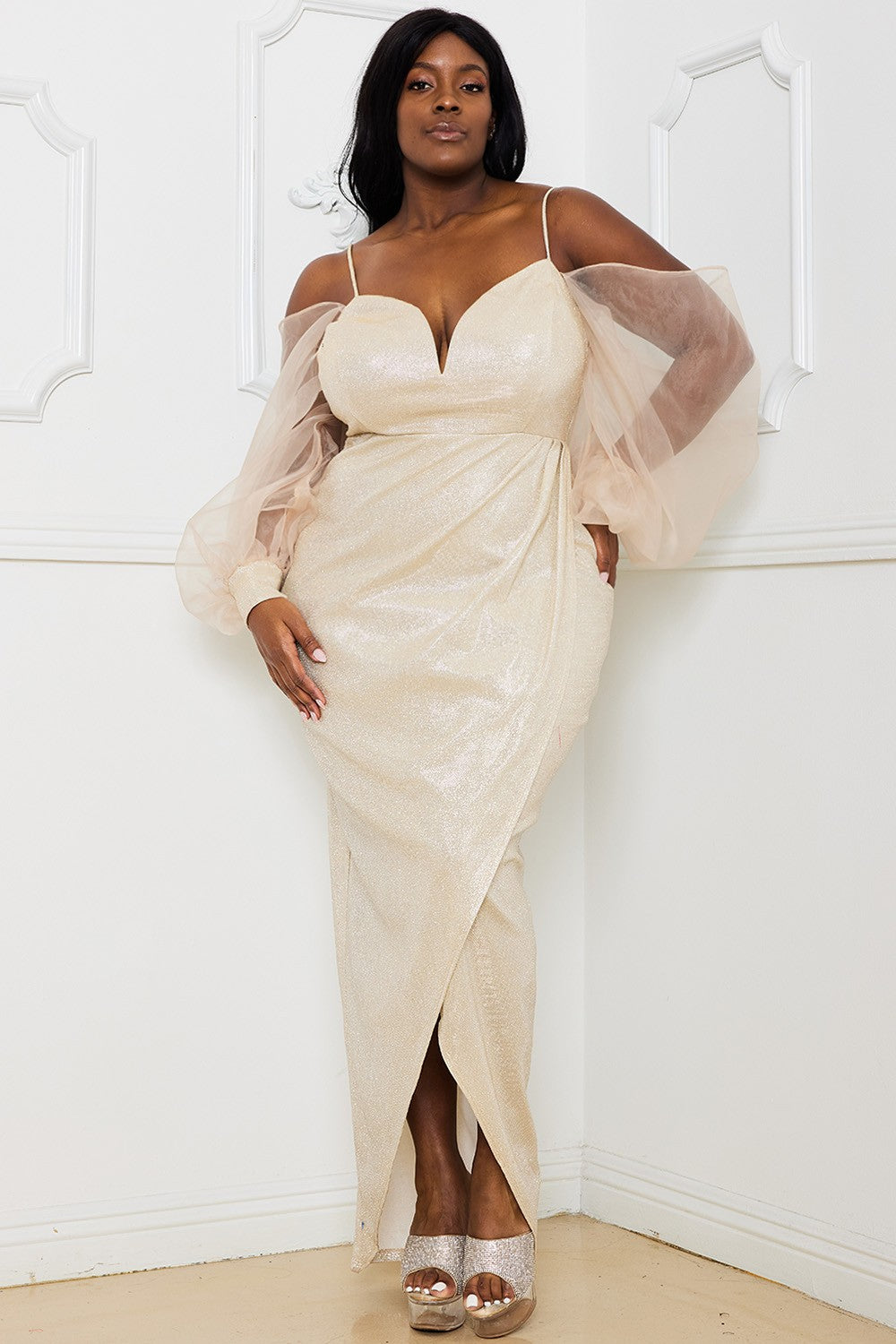 Plus Glitter Mesh Sleeve Formal