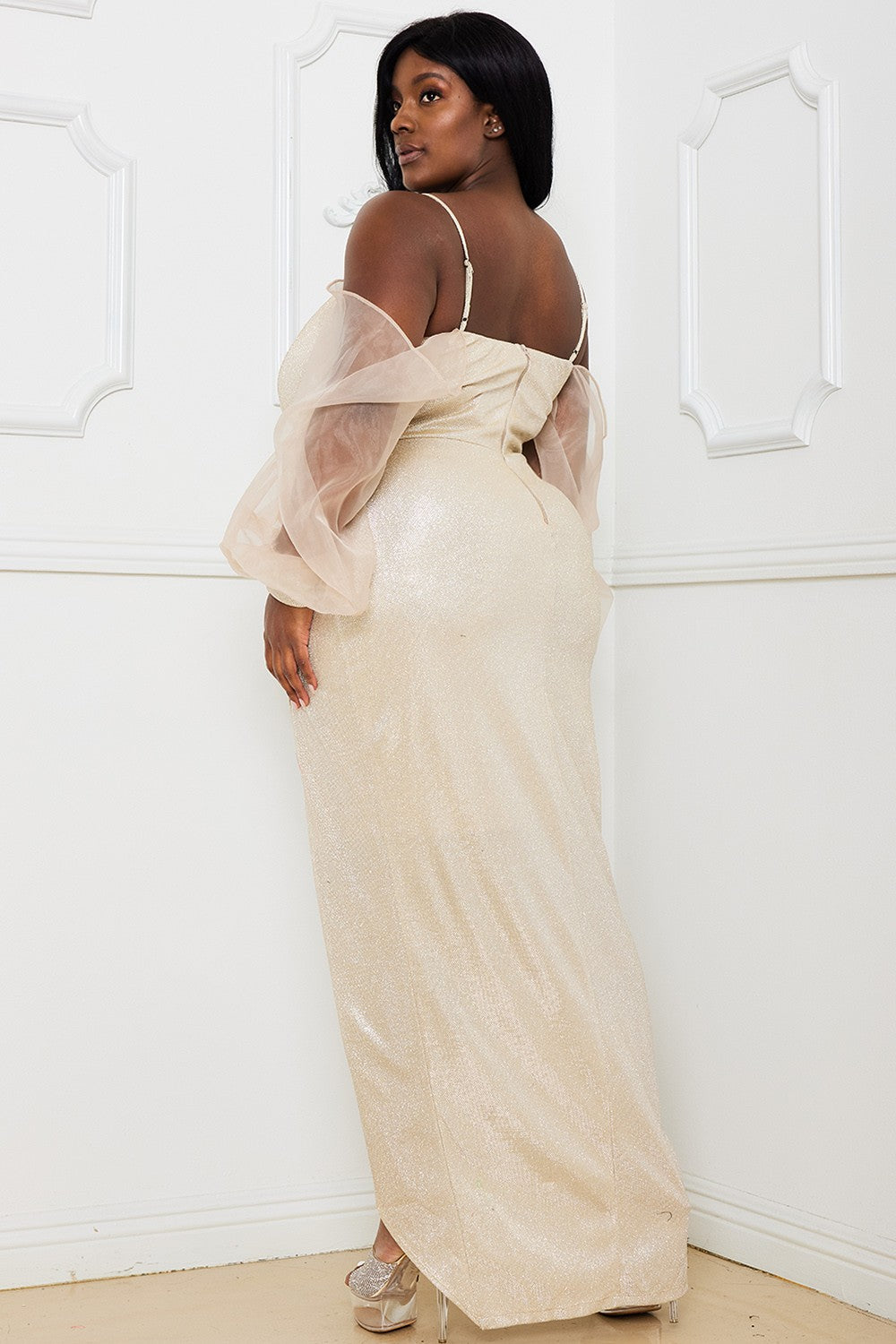 Plus Glitter Mesh Sleeve Formal