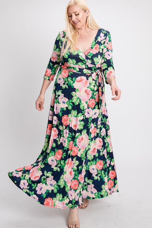 Navy and Pink Floral Maxi