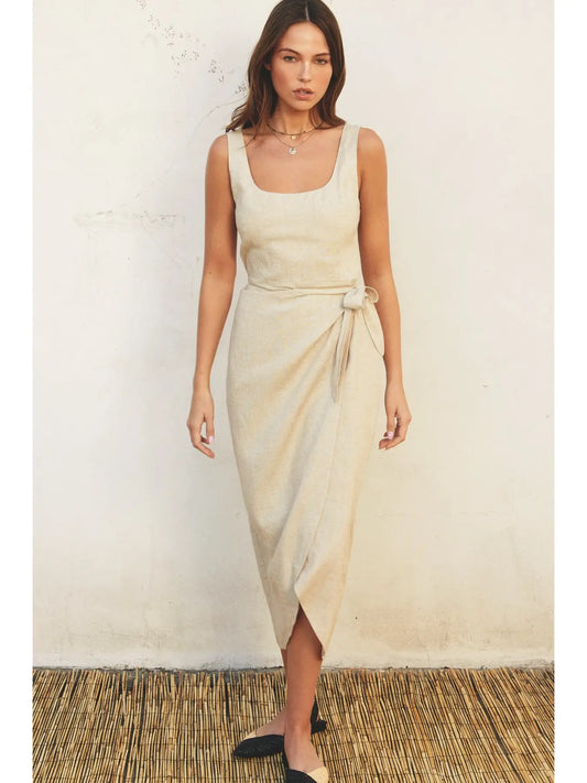 Oatmeal Tulip Hem Midi Wrap Dress