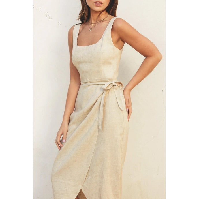 Oatmeal Tulip Hem Midi Wrap Dress