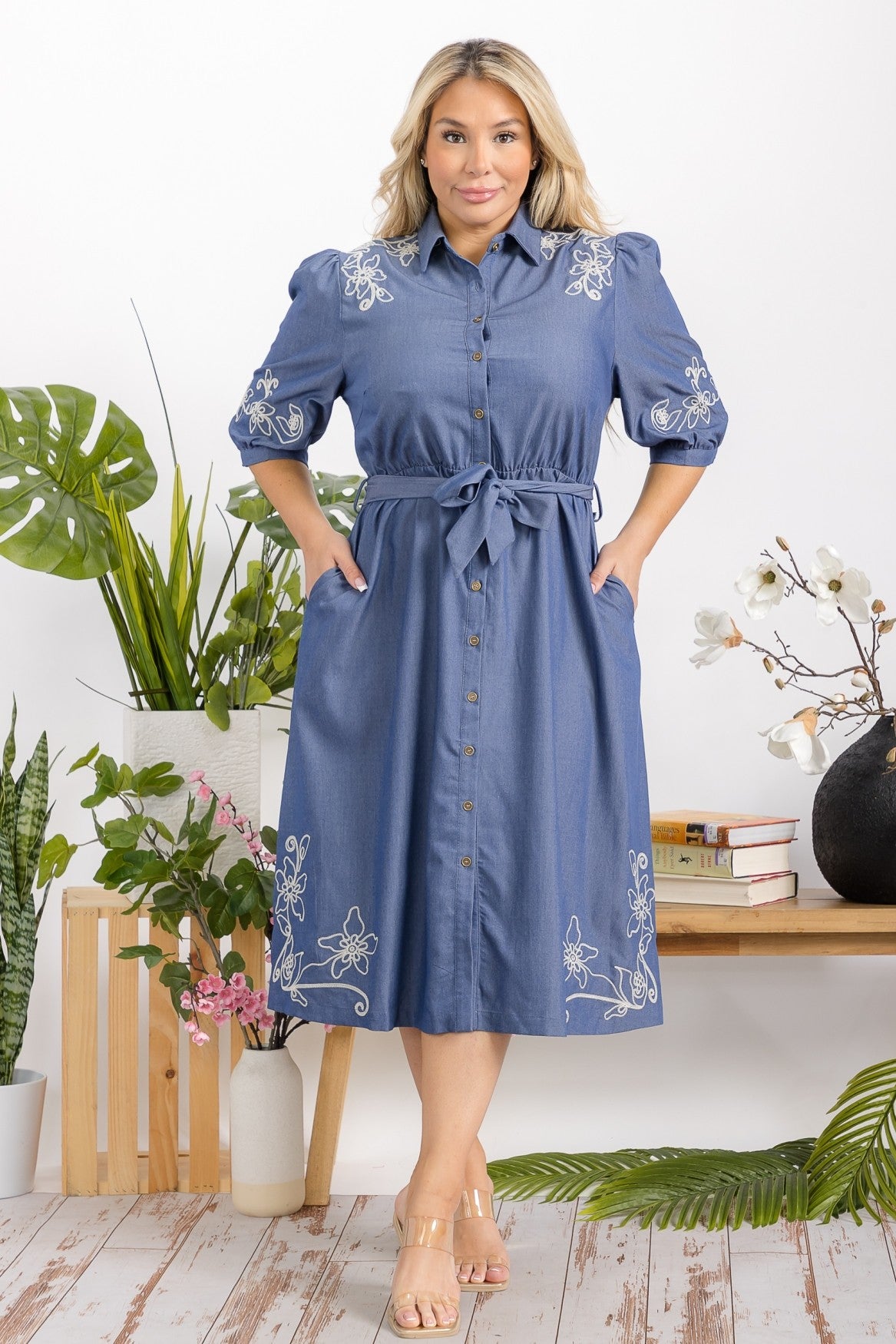 Plus Embroidery Midi Dress