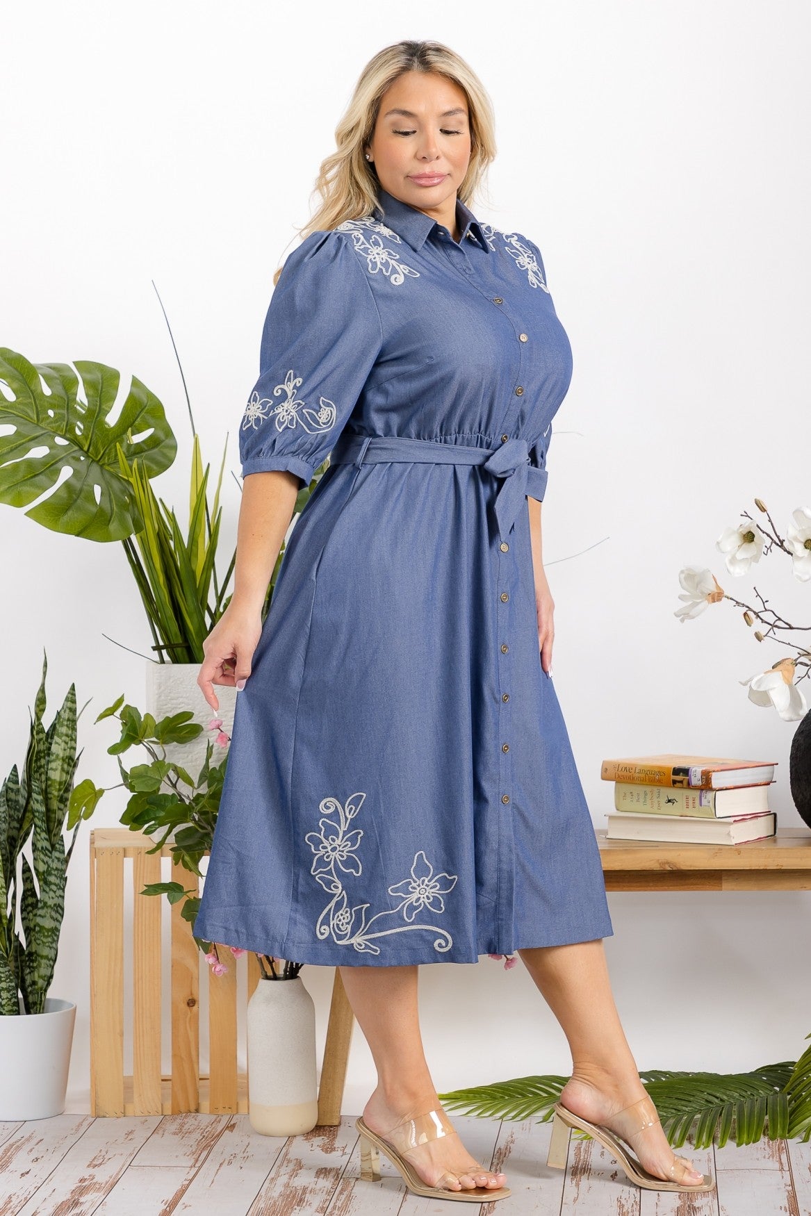 Plus Embroidery Midi Dress