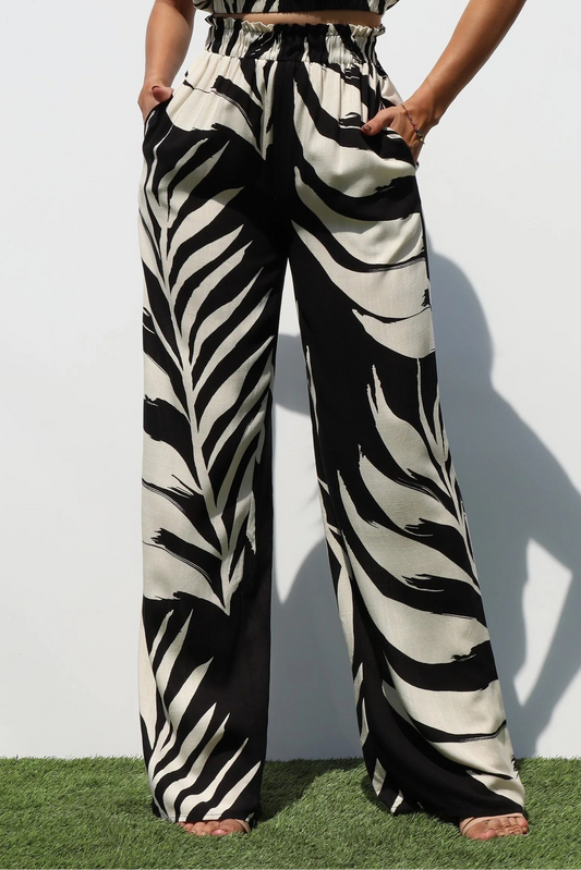 Black and Taupe Printed Pants