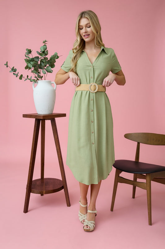 Sage Button Dress